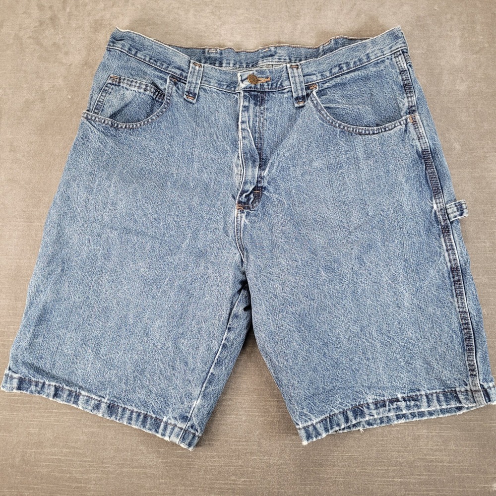 Wrangler Y2K Carpenter Shorts Mens 36 Blue Denim Acid Wash Utility